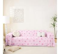 Homemissing Pink Bow Sofa Covers Washable Cute Princess Bowknot Cushion Couch Covers for Dogs Cats Pets Kawaii Love Heart Pattern Pink Furniture Slipcovers Non-Slip,231x340cm