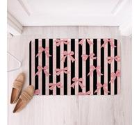 Homemissing Pink Bow Soft Fleece Door Carpet Dreamy Princess Bowknot Polyester Bath Rug for Kids Boys Girls Cute Bow Girly Non Slip Bath Mat Stripe Bow-tie Bathroom Floor Indoor Doormat,16x24 Inch