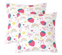 Homemissing Pink Bow Throw Pillow Covers Set of 2 Cute Ribbon Bowknot Cushion Case Princess Style Strawberry Decor Pillowcase Rainbow Indoor OutdoorSuper Soft 60x60cm