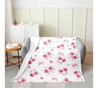 Homemissing Pink Bowknot Blanket Double 60x79 Inch Kids Cute Cherry Flannel Fleece Throw Blanket Dreamy Princess Style Girly Kawaii Bow All Season Bed Blanket for Sofa Glitter Fruit Plush Blanket