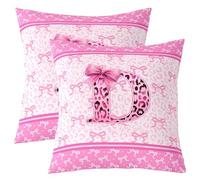 Homemissing Pink Bowknot Leopard Throw Pillow Covers Set of 2 Personalized Initial Letter D Cushion Case Bow Tie Decor Pillowcase Sweet Romantic Indoor Outdoor Super Soft 45x45cm