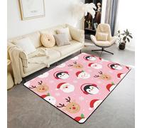 Homemissing Pink Christmas Area Rug 100 * 150cm for Bedroom Santa Claus Living Room Rugs Soft Non-slip Deer Penguin Decor Carpet Snowman Indoor Floor Mat for Home, Dining Room