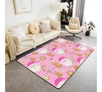 Homemissing Pink Christmas Area Rug 100*150cm Merry Christmas Living Room Rugs for Kids Room Santa Claus Decor Carpet with Non-Slip Backing Cute Snowman Indoor Floor Mat Pink Red Green Soft Polyester