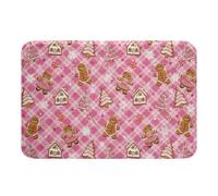 Homemissing Pink Christmas Bathroom Rugs Merry Christmas Bath Mats Gingerbread Man Bathroom Accessories Xmas Tree Floor Doormats 20x32Inch Pink Brown White Soft Microfiber
