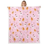 Homemissing Pink Christmas Fleece Throw Blanket Kids Queen 90x90Inch Snowman Gingerbread Man Sherpa Blanket Plush Fuzzy for Boys Xmas Candy Cane Snowflake Winter Holiday for Bed Sofa Living Room