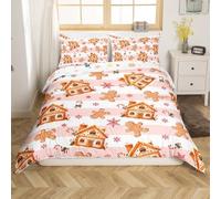 Homemissing Pink Christmas Gingerbread Man Duvet Cover Set Gingerbread House Bedding Set Super King Size for Kids Boys Girls Christmas Snowflake Comforter Cover Xmas Christmas Quilt Cover,No Comforter