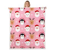 Homemissing Pink Christmas Sherpa Blanket Plush Fuzzy Santa Claus Fleece Throw Blanket Boys Girls Deer Penguin for Bed Couch Chair Living Room Snowman Bedroom Decor Single 50x60Inch