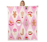 Homemissing Pink Christmas Throw Blanket Santa Claus Soft Fleece Sherpa Cozy Fuzzy Plush Warm Xmas Tree Nutcracker soldier Fuzzy Plush Throw Gingerbread Man Double 60x79Inch for Bed Couch Living Room