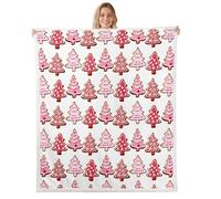 Homemissing Pink Christmas Tree Warm Cozy Kids Gingerbread Man Fleece Throw Blanket Baby 30x40Inch Xmas Cookies Sherpa Blanket Plush Fuzzy for Women Men Room Decor Breathable Soft Lightweight