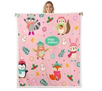 Homemissing Pink Christmas Warm Cozy Baby 30x40Inch Merry Christmas Fleece Throw Blanket for Kids Cartoon Snowman Penguin Sherpa Blanket Plush Fuzzy Women Men Teens Ultra Soft Decor Lightweight