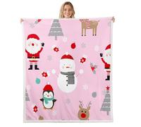 Homemissing Pink Christmas Warm Cozy Baby 30x40Inch Merry Christmas Fleece Throw Blanket for Kids Penguin Snowman Sherpa Blanket Plush Fuzzy Women Men Ultra Soft Decor Xmas Deer Elk Lightweight