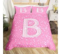 Homemissing Pink Crystal Diamond Letters Pattern Kids Bedding Set,Boys Girls Cot Size,Personalized Letter B Duvet Cover,Glitter Diamond Print Comforter Cover,Personalized Gifts Bedroom Decor