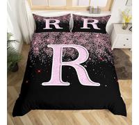 Homemissing Pink Crystal Diamond Letters Pattern Kids Bedding Set,Boys Girls Double Size,Personalized Gifts Duvet Cover,Personalized Letter R Comforter Cover,Glitter Diamond Print Bedroom Decor