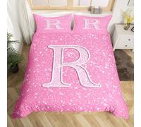 Homemissing Pink Crystal Diamond Letters Pattern Kids Bedding Set,Boys Girls King Size,Personalized Letter R Duvet Cover,Glitter Diamond Print Comforter Cover,Personalized Gifts Bedroom Decor