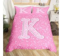Homemissing Pink Crystal Diamond Letters Pattern Kids Bedding Set,Boys Girls King Size,Personalized Letter K Duvet Cover,Glitter Diamond Print Comforter Cover,Personalized Gifts Bedroom Decor