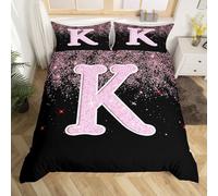 Homemissing Pink Crystal Diamond Letters Pattern Kids Bedding Set,Boys Girls Super King Size,Personalized Gifts Duvet Cover,Personalized Letter K Comforter Cover,Glitter Diamond Print Bedroom Decor