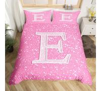 Homemissing Pink Crystal Diamond Letters Pattern Kids Bedding Set,Boys Girls Super King Size,Personalized Letter E Duvet Cover,Glitter Diamond Print Comforter Cover,Personalized Gifts Bedroom Decor