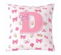Homemissing Pink Cute Bow Throw Pillow Covers 1 Pcs Cute Flower Cushion Case Personalized Letter D Decor Pillowcase Pink Square Lattice Indoor Outdoor 55x55cm Set