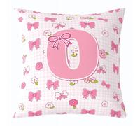 Homemissing Pink Cute Bow Throw Pillow Covers 1 Pcs Cute Flower Cushion Case Personalized Letter O Decor Pillowcase Pink Square Lattice Indoor Outdoor 40x40cm Set