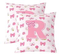 Homemissing Pink Cute Bow Throw Pillow Covers Set of 2 Cute Flower Cushion Case Personalized Letter R Decor Pillowcase Pink Square Lattice Indoor Outdoor 40x40cm Set