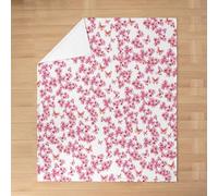 Homemissing Pink Flowers Flannel Blanket Plush Fuzzy Double 60x79Inch Butterfly Pattern Fleece Throw Blanket Cherry Blossom Print Cozy Blanket for Girls Kids Teens