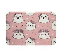 Homemissing Pink Halloween Bathroom Rugs Cartoon Ghost Printed Bath Mats Microfiber Horror Theme Bathroom Accessories Witchcraft Floor Doormats Non-Slip 16x24Inch Soft