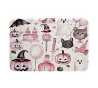 Homemissing Pink Halloween Bathroom Rugs Cartoon Ghost Printed Bath Mats Pumpkin Bathroom Accessories Horror Theme Floor Doormats 16x24Inch Soft Microfiber