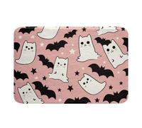 Homemissing Pink Halloween Bathroom Rugs Cat Bath Mats Cartoon Ghost Printed Bathroom Accessories Cats Print Floor Doormats 20x32Inch Horror Theme Soft Microfiber