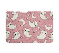Homemissing Pink Halloween Bathroom Rugs Cats Print Bath Mats Microfiber Cartoon Ghost Printed Bathroom Accessories Cat Floor Doormats Non-Slip 16x24Inch Horror Theme Soft
