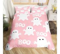 Homemissing Pink Halloween Bedding Duvet Cover Set Cot Size Cute Ghost Bedding Set Ghost Festival Themed Vintage Halloween Decor Duvet Cover Set for Horror Bedclothes 1 Pillow Case