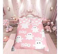 Homemissing Pink Halloween Bedding Duvet Cover Set Single Size Cute Ghost Bedding Set Ghost Festival Themed Vintage Halloween Decor Duvet Cover Set for Horror Bedclothes 1 Pillow Case