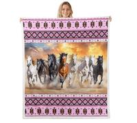 Homemissing Pink Horse Plush Sherpa Blanket Double 60x79Inch Kids Galloping Horse for Bed Couch Chair Living Room for Boys Girls Wild Western Southwestern Aztec Rustic Farmhouse Fleece Throw Blanket