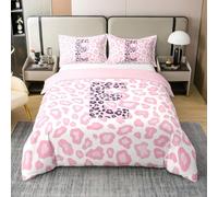 Homemissing Pink Leopard Kids Bedding Set,Boys Girls Single Size,Personalized Gifts Duvet Cover 100% Cotton,Animal Print Comforter Cover Set,Initial Letter E Bedspread Cover Letter E,No Comforter,Pink