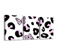 Homemissing Pink Leopard Print 3 Piece Canvas Wall Art 40X30cm For Living Room Bedroom Decor Cheetah Butterfly Wall Decorations Animals Skin Artwork Posters Safari