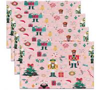 Homemissing Pink Nutcracker Placemats Set of 4 Christmas Table Mats for Party Kitchen Dining Decoration Xmas Cute for Table Holiday Decor Indoor Outdoor 45X30cm Non-Slip Easy to Clean Washable
