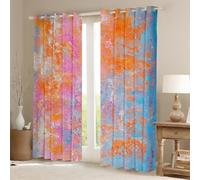 Homemissing Pink Orange Abstract Blackout Curtains 30%-50% Retro Watercolor Artwork Design Darkening Drapes Hippie Graffiti Style Thermal Insulated Shades, 2 Panels W46*L72
