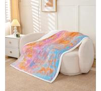 Homemissing Pink Orange Abstract Sherpa Throw Blanket for Couch Retro Watercolor Artwork Design Cozy Fleece Hippie Graffiti Style Blanket for Winter, Plush Throw Modern Marble Aesthetic 40x50Inch