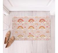 Homemissing Pink Rainbow Bathroom Rugs Colorful Stripes Bath Mats for Kids Boys Girls Teens Room Decor Multicolor Hand Drawn Rainbow Love Heart Bathroom Accessories 16x24Inch Floor Doormats