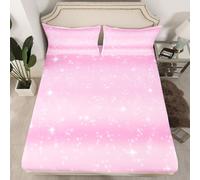 Homemissing Pink Rainbow Fitted Sheet with 1 Pillowcase Single Size Glitter Galaxy Bed Sheets Set 16" Deep Pocket Boys Girls Lovely Kids Rainbows Bedding Dreamy Teens Bedroom Decor Breathable Soft