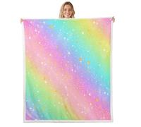 Homemissing Pink Rainbow Sherpa Blanket Plush Fuzzy Glitter Galaxy Fleece Throw Blanket Boys Girls Colorful for Bed Couch Chair Living Room Lovely Rainbows Bedroom Decor Multicolor Baby 30x40Inch