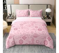 Homemissing Pink Western Aztec Bedding Set for Girls Boys Kids King Size Wild Western Cowboy Comforter Cover Horse Bull Skull Boho Rustic Farmhouse Tribal Duvet Cover 100% Cotton Soft 3Pcs