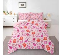 Homemissing Pink Western Aztec Comforter Set for Girls Boys Kids Double Size Wild Cowboy Boots Hat Duvet Quilt Room Decor Horseshoes Guitar Rustic Farmhouse Tribal Cow Bedding Set Breathable Soft 3Pcs