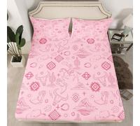 Homemissing Pink Western Aztec Fitted Sheet for Girls Boys Kids King Wild Western Cowboy Bedding Room Decor Horse Bull Skull Boho Rustic Farmhouse Tribal Bed Sheets Set 16" Deep Pocket Soft 3Pcs