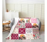 Homemissing Pink Western Aztec Flannel Blanket Plush Fuzzy Boys Kids Baby 30x40Inch Bull Skull for Bed Couch Chair Living Room Wild Cowgirl Boots Southwestern Boho Rustic Floral Fleece Throw Blanket