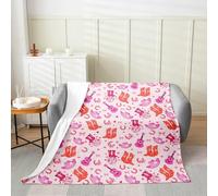Homemissing Pink Western Aztec Flannel Blanket Plush Fuzzy Boys Kids Double 60x79Inch Wild Cowboy Boots Hat for Bed Chair Living Room Horseshoes Guitar Rustic Farmhouse Tribal Cow Fleece Throw Blanket