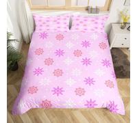 Homemissing Pink Winter Snowflakes Duvet Cover Double Size Winter Holiday Bedding Set for Boys Girls Frozen Snowflake Comforter Cover Bedroom Decor 3Pcs
