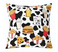 Homemissing Pizza and Chips Throw Pillow Covers 1 Pcs Cute Cow Print Cushion Covers Funny Food Theme Pillow Case for Couch Sofa Kawaii Hamburger Cushion Case Kids Boys Girls Bedroom Decor 50x50cm