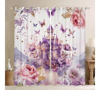 Homemissing Princess Blackout Curtains 30%-50% Purple Castle Darkening Drapes for Bedroom Living Room Decor Cute Thermal Insulated Shades Kawaii Window Treatments, 2 Panels W46*L72 Purple