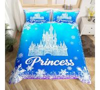 Homemissing Princess Castle Duvet Cover Double Size Snowflake Castle Bedding Set for Boys Girls Dreamy Fairy Tale Comforter Cover Frozen Bedroom Decor 3Pcs