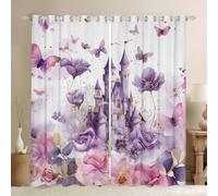 Homemissing Princess Curtains for Bedroom Living Room Castle Purple 30%-50% Blackout Shades Cute Room Darkening Curtain Kawaii Window Treatments, 2 Panels W52*L90 Purple White Decor